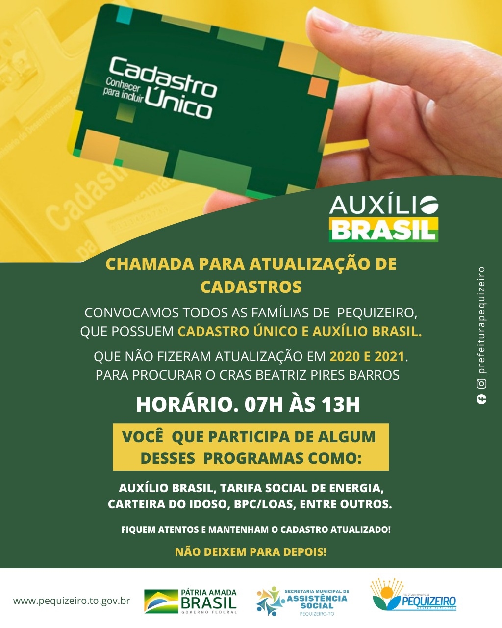 ATENÇÃO PARA ATUALIZAÇÃO DO SEU CADASTRO